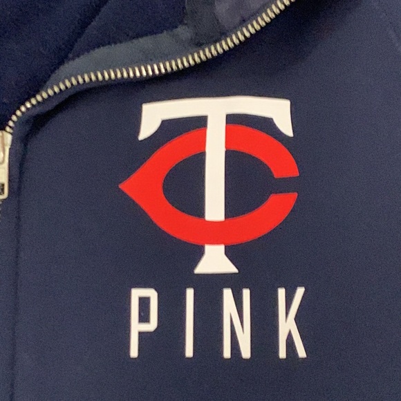 PINK  MN Twins Zippered Sweatshirt/Jacket Dark Blue Front and back Logo Baseball - Picture 2 of 5